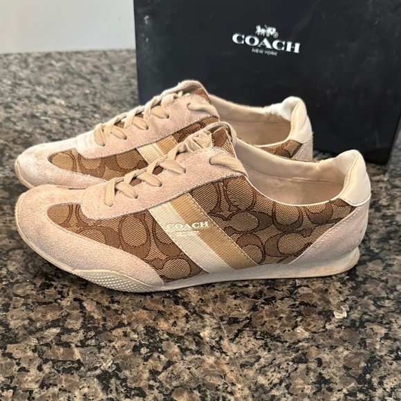 Coach Tan and Brown Monogram Suede Sneakers 8 - Picture 4 of 15
